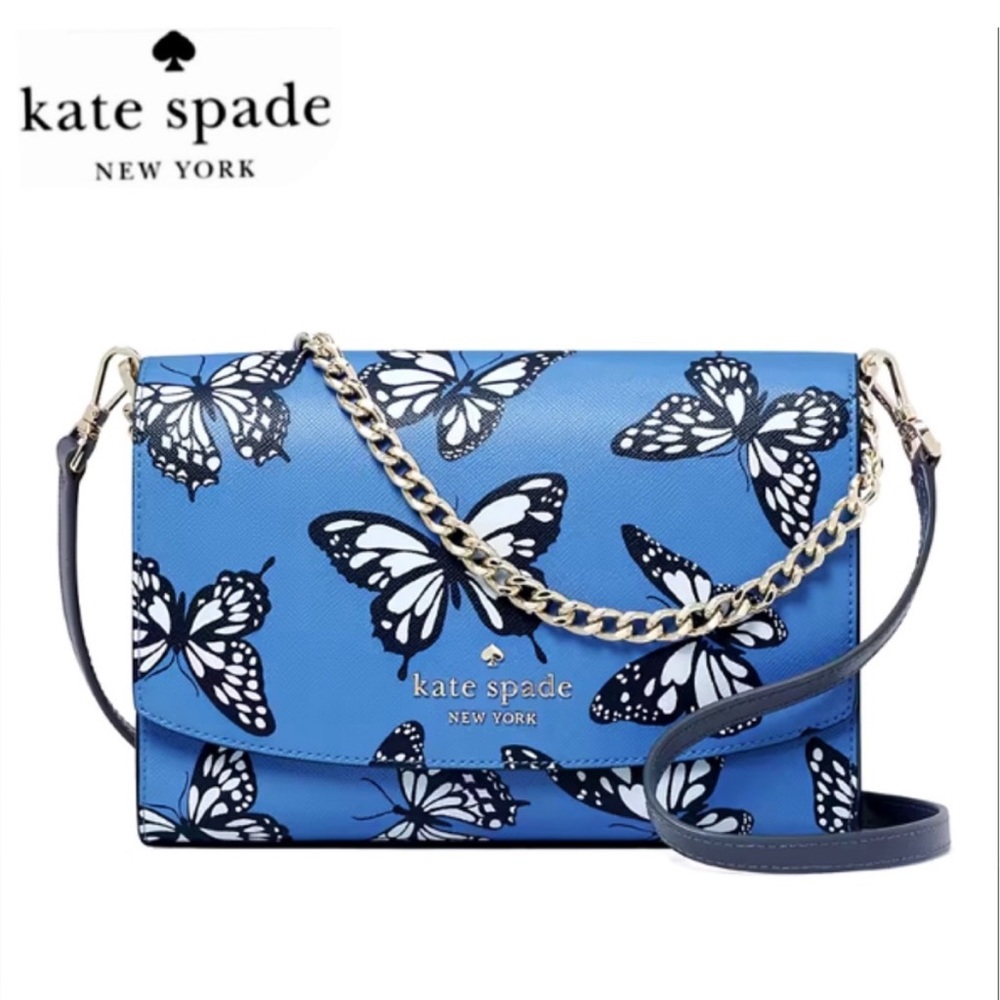 NWT Kate Spade Butterfly Bag Carson Convertible Leather Crossbody Blazer Blue
